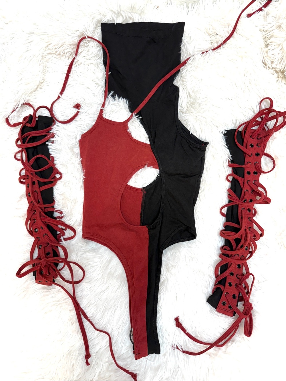 DARKER WAVS MODULATION TWO-TONE BODYSUIT AND GLOVES SET